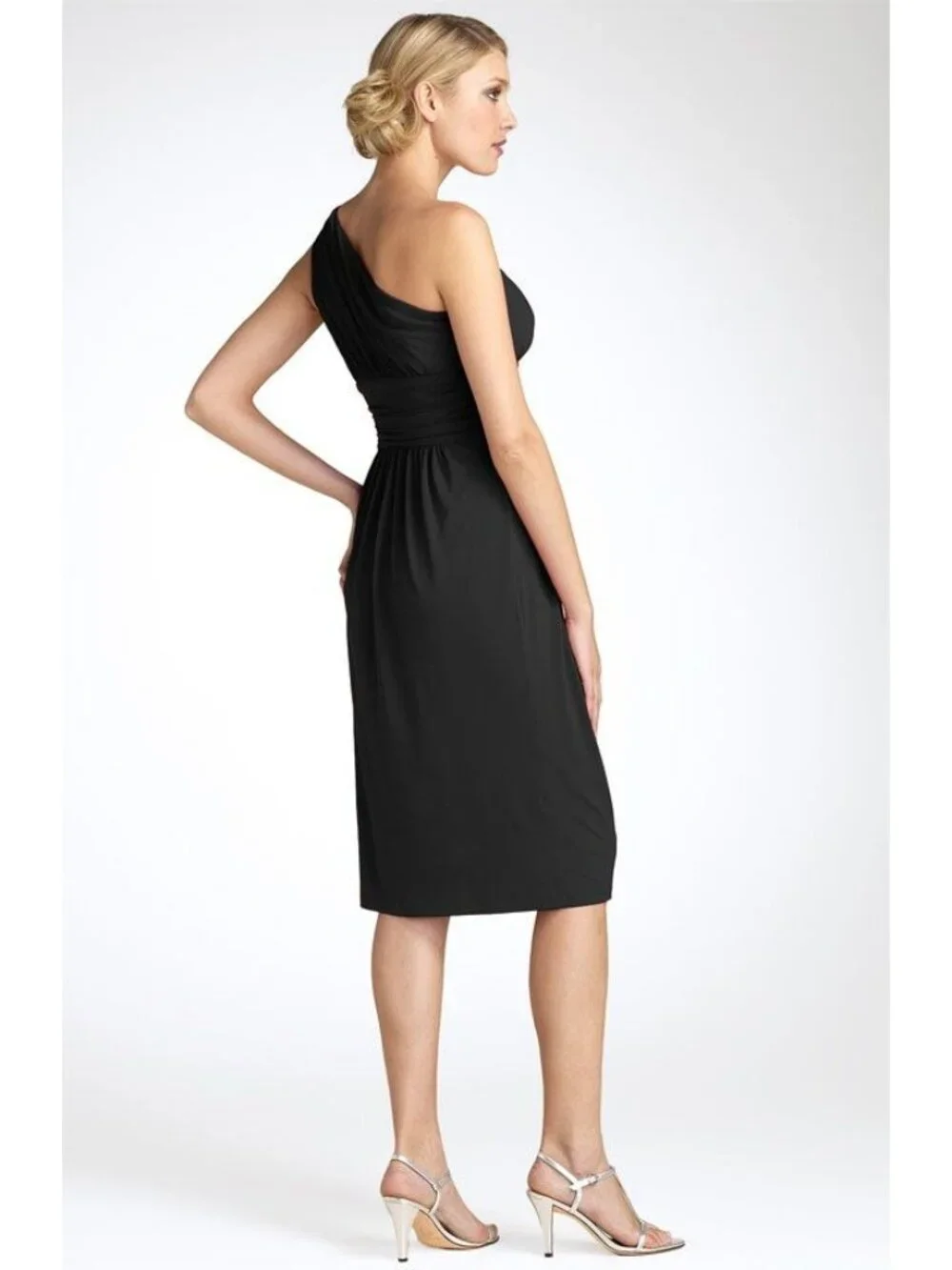 🆕 MAGGY LONDON One Shoulder Stretch Jersey Dress Black 4 - Picture 2 of 8